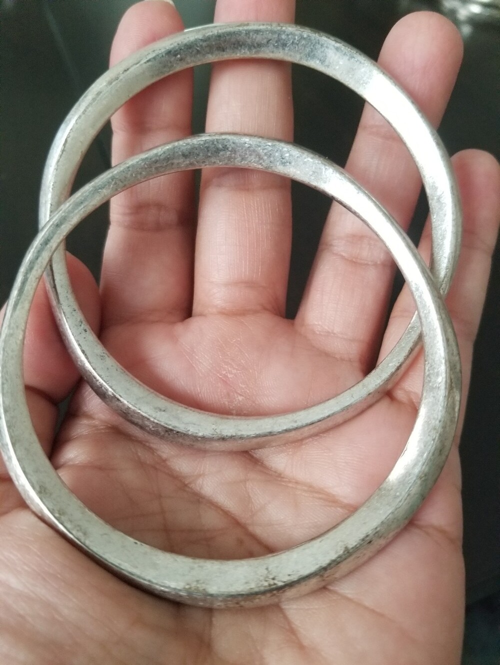 Vintage Foraged Bangles 2 Pcs Silver tone Sturdy Thick Irregular Style